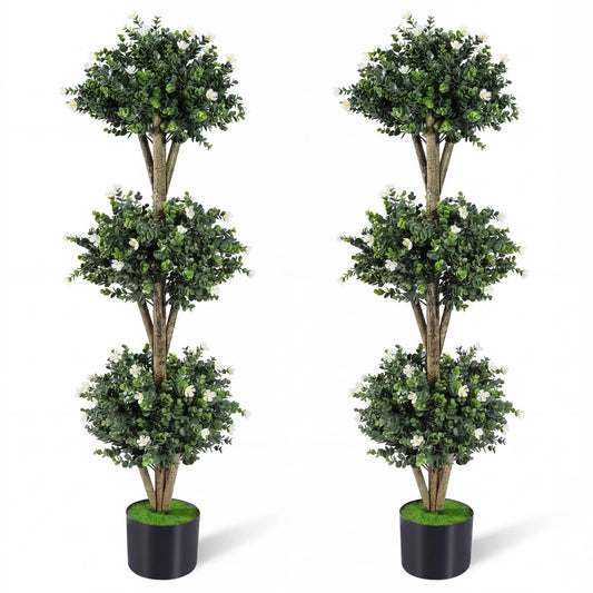 DirectDeals 51in artificial triple-ball boxwood topiary tree with 59 blossoms, set of 2 on Tampa Home & Garden Store