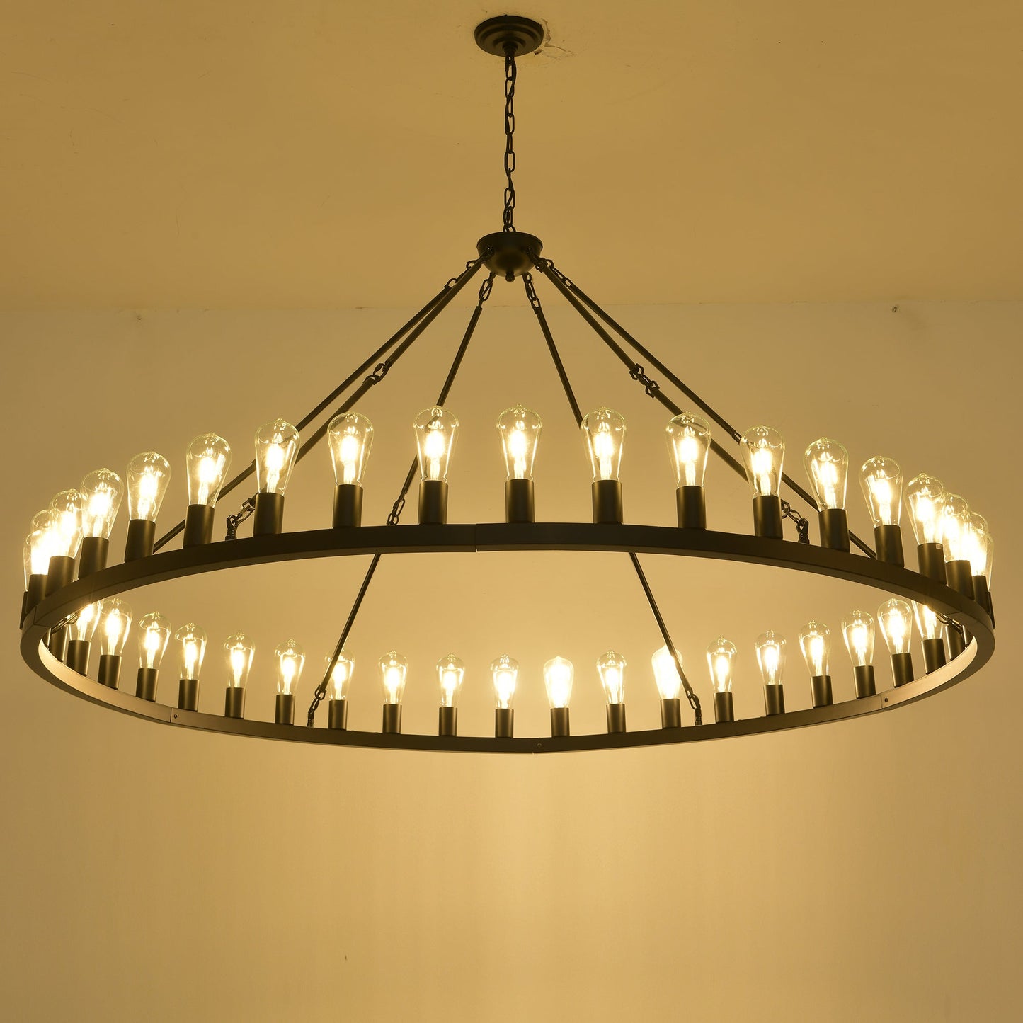 64-inch matte black wagon wheel chandelier with 30 clear bulbs on Tampa Home & Garden Store