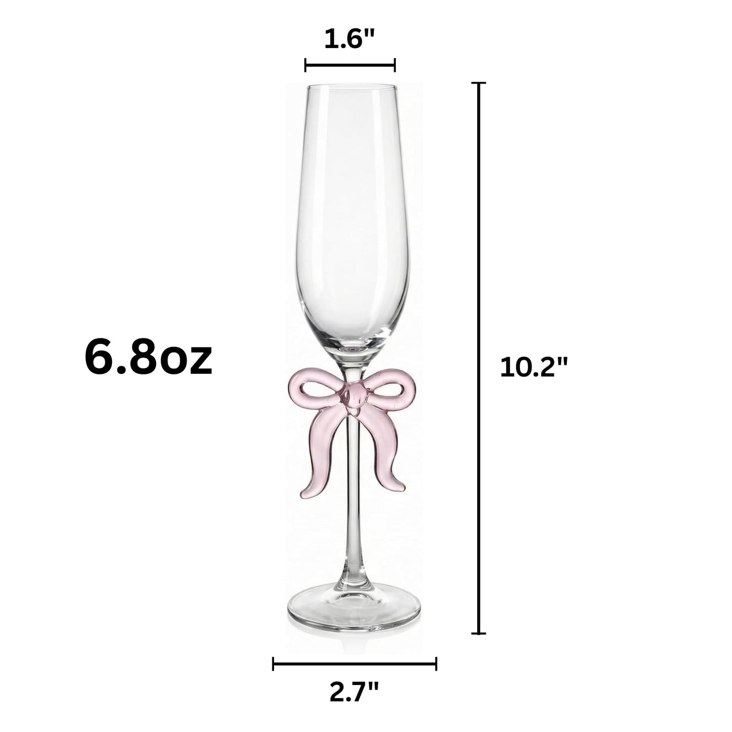 Two Clear Champagne Glasses and a Pink Bow Set