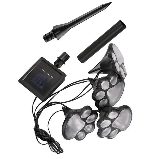 Outdoor 4 LED Solar Animal Paw Lights black paw-shaped pathway lights with solar panel on Tampa Home & Garden Store
