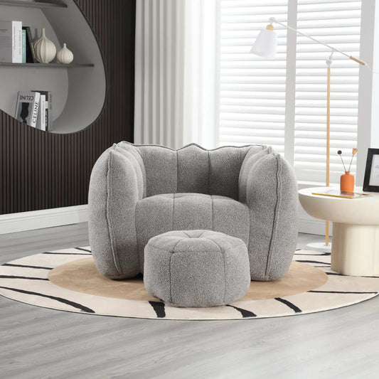 Soft Bean Bag Chair With High Resilient Foam in grey fabric with matching ottoman on Tampa Home & Garden Store