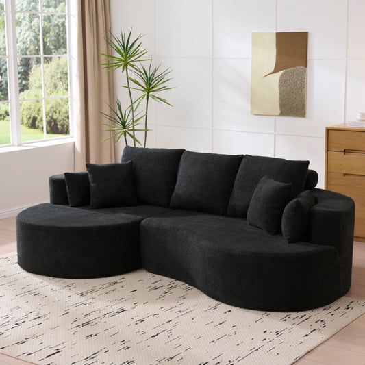 HouseOfZazla 106 in 2pc Fabric Cloud Curved Boucle Sectional with Chaise charcoal on Tampa Home & Garden Store