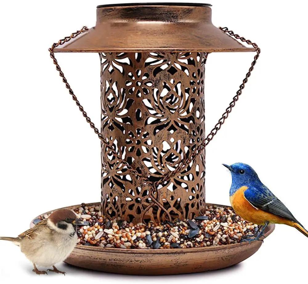 Outdoor Solar Lamp and Hanging Bird Feeder