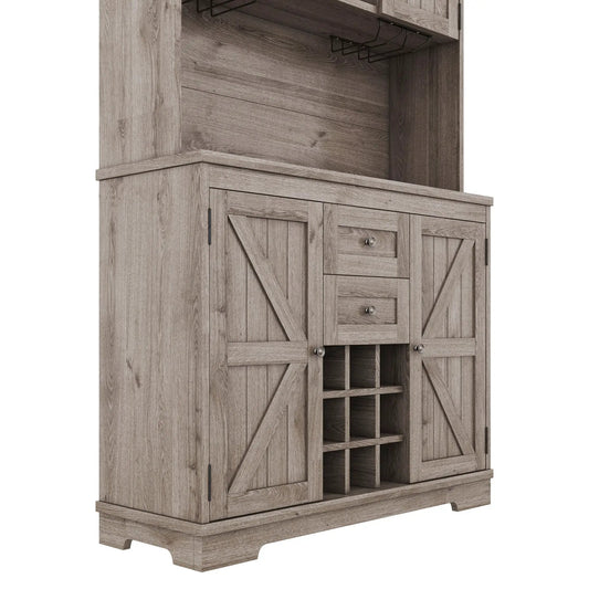 Coffee Bar Cabinet in weathered oak with built-in wine rack and drawer storage on Tampa Home & Garden Store