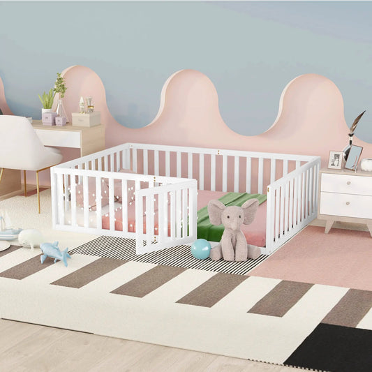 Full Size Wood Daybed Frame with Fence White in a pastel nursery with star garland on Tampa Home & Garden Store