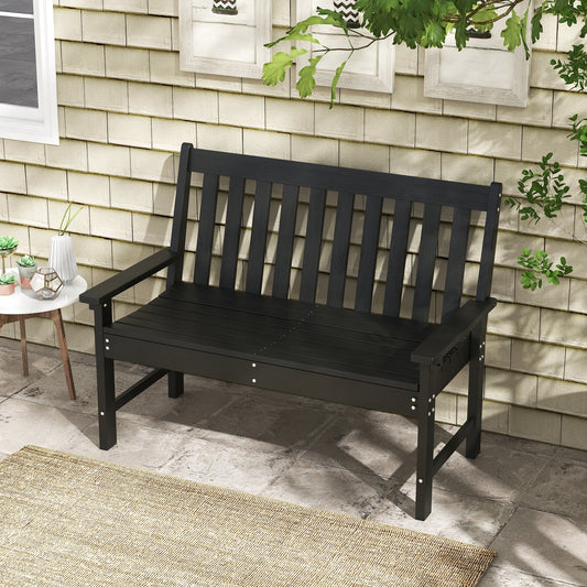 52 Inch All-Weather HDPE Outdoor Bench with Backrest and Armrests-Black - Tampa Home & Garden Store