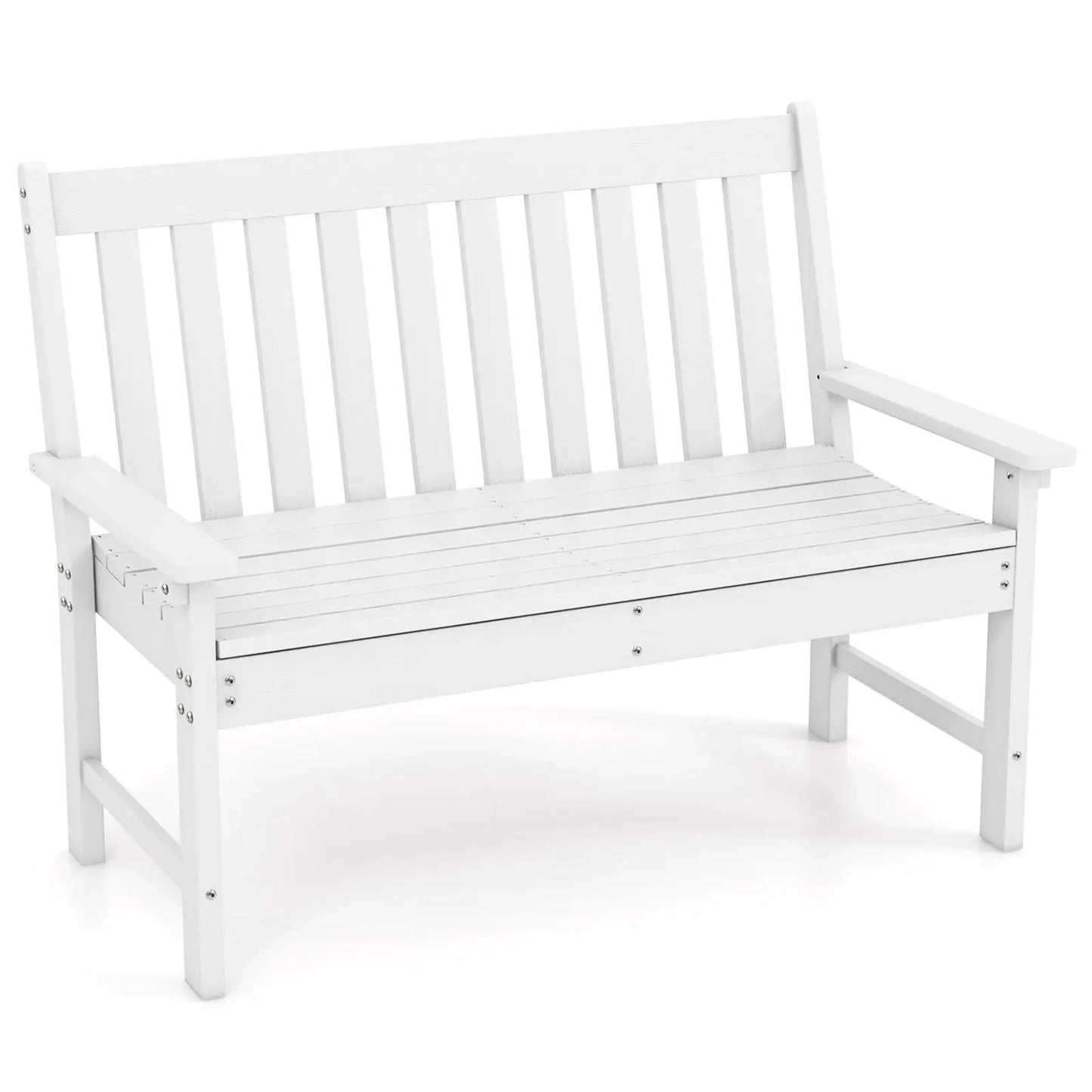 52-Inch all-weather HDPE outdoor bench with backrest and armrests in white by DirectDeals picnic bench on Tampa Home & Garden Store