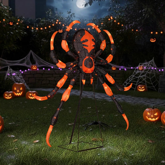 52-inch Halloween spider ornament with 16 LEDs, orange and black, DirectDeals yard decor on stand on Tampa Home & Garden Store