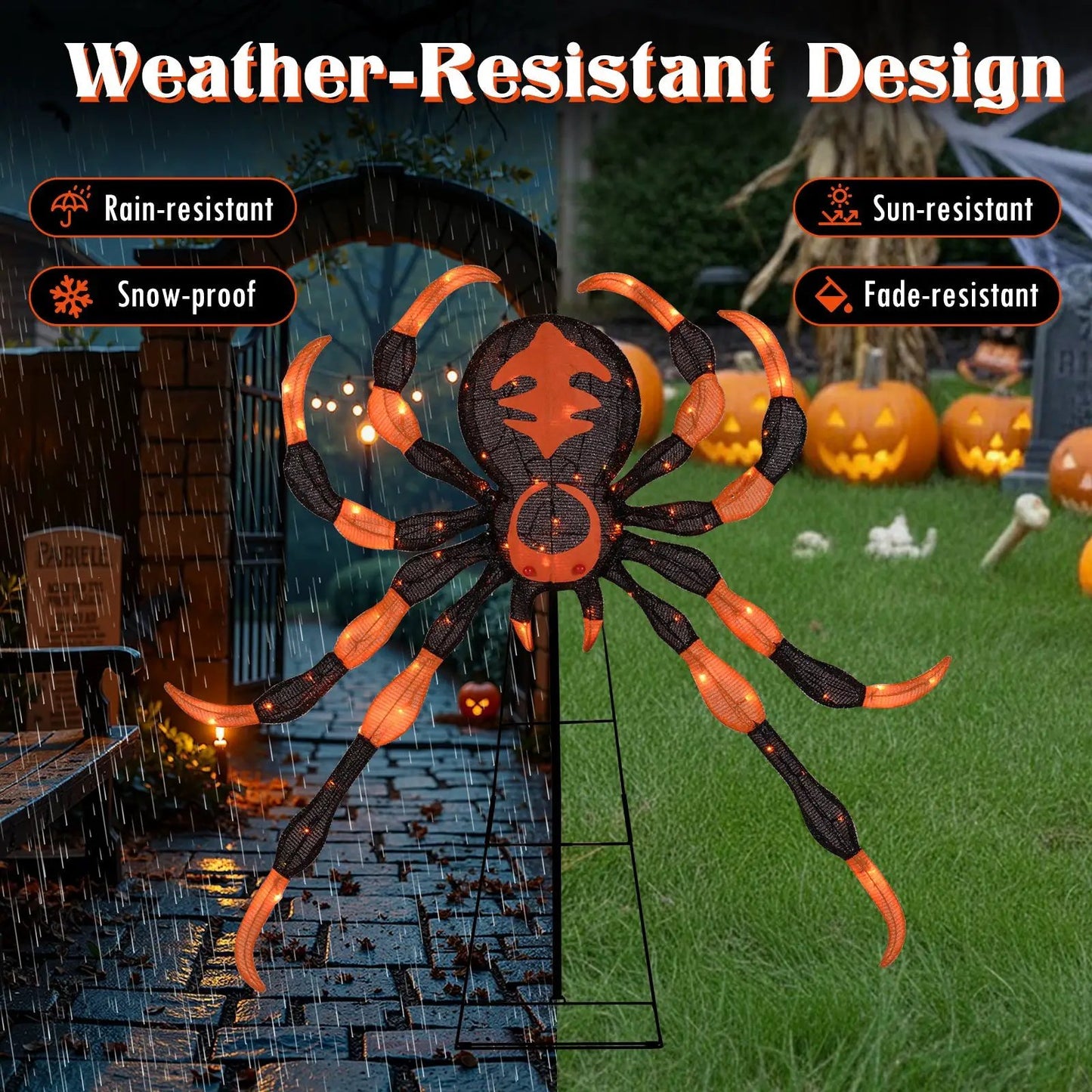 52 Inch Halloween Spider Ornament with 16 LEDs in orange and black, DirectDeals outdoor decoration on Tampa Home & Garden Store