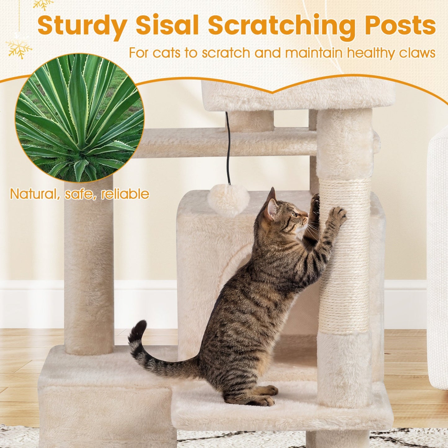 52 Inch Tall Cat Tree Tower for Indoor Cats with sisal posts and beige platforms DirectDeals on Tampa Home & Garden Store