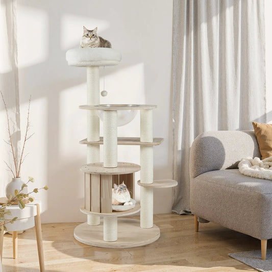 52 Inches wooden cat tree with plush cushions, multi-level sisal posts, DirectDeals on Tampa Home & Garden Store