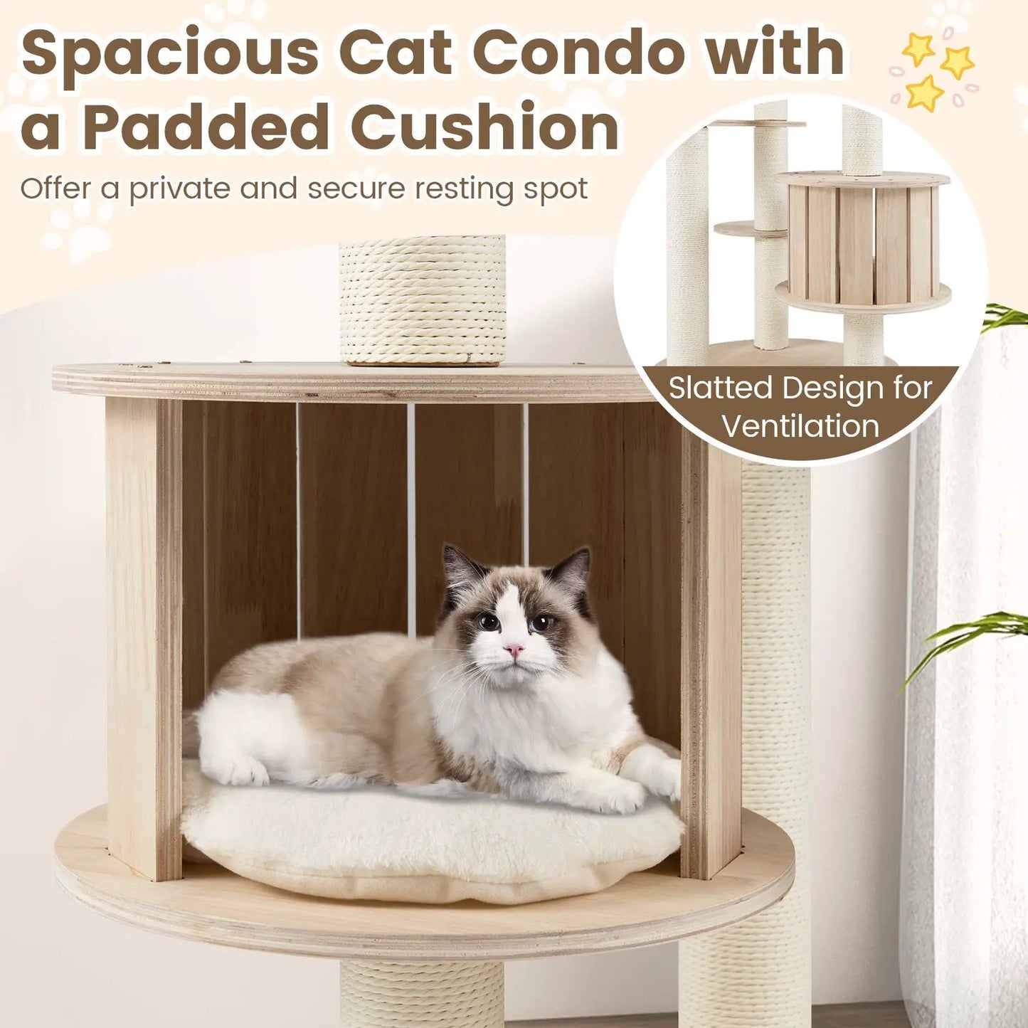 52-Inch wooden cat tree built from plywood with plush cushions and sisal posts DirectDeals on Tampa Home & Garden Store