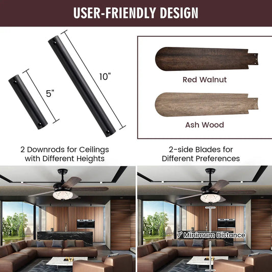 52 inch DirectDeals ceiling fan with remote and red walnut or ash wood blades 2 downrods on Tampa Home & Garden Store