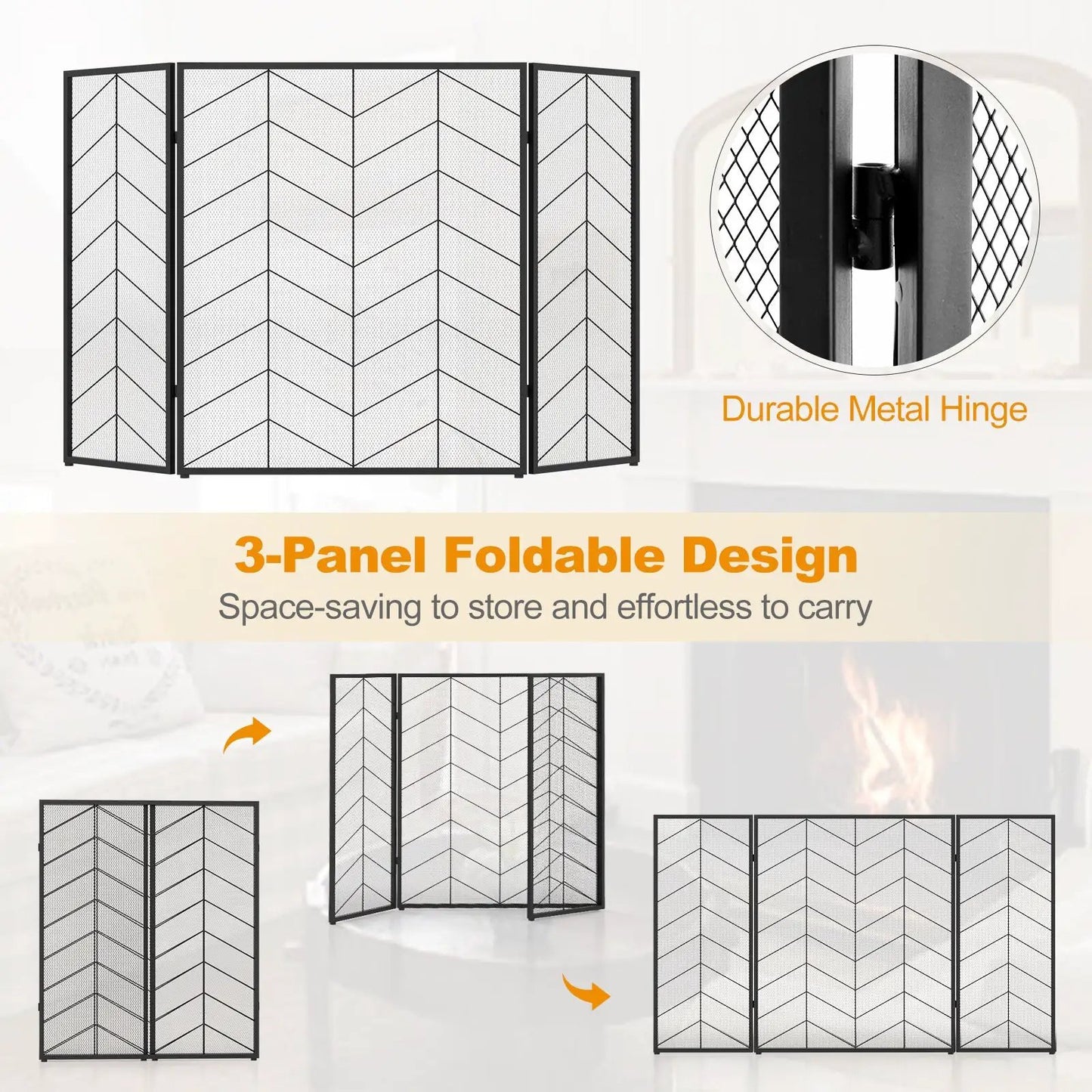 52 by 31 Inch Fireplace Screen with Mesh