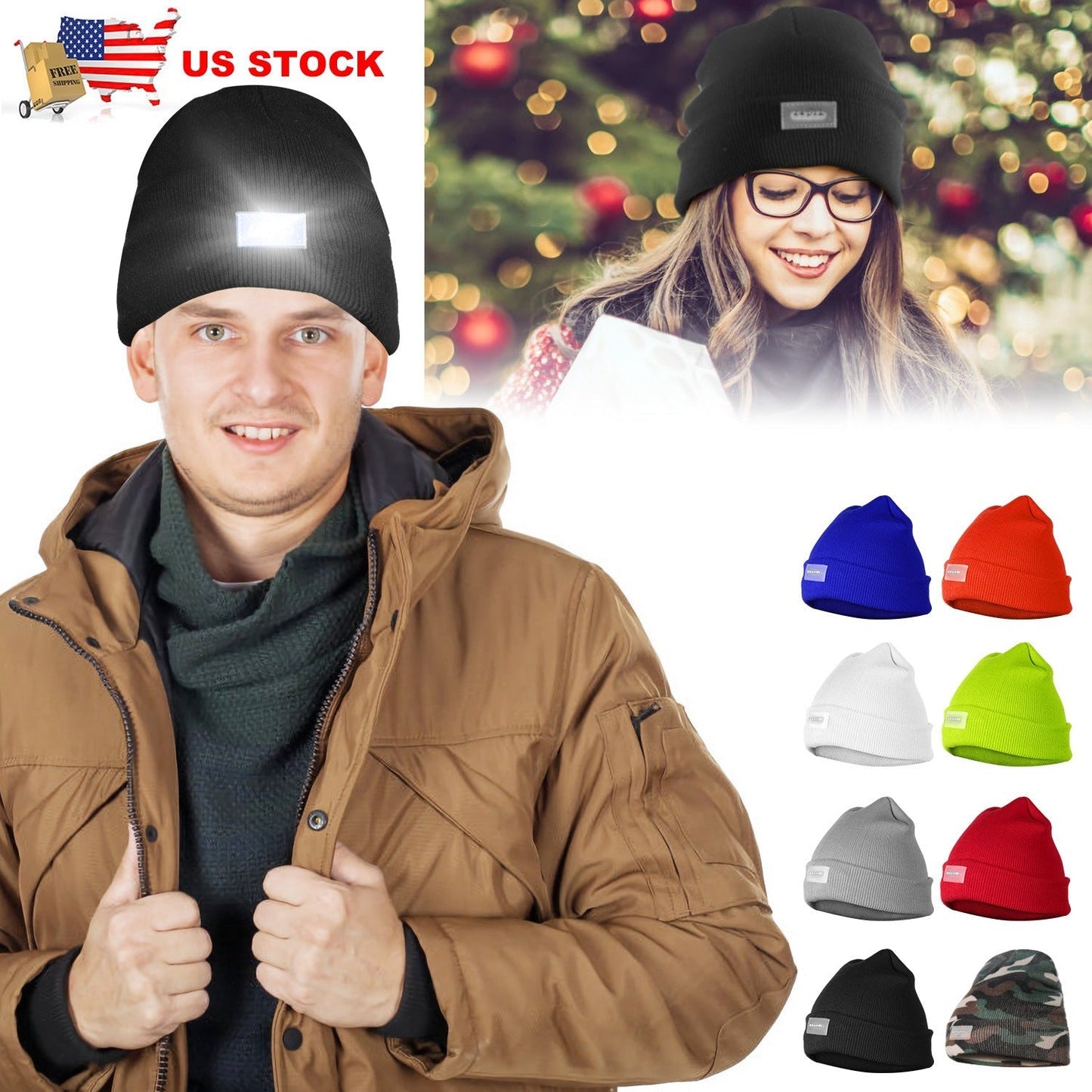 GemGear unisex 5 LED knitted beanie with headlamp, black; color options blue orange white on Tampa Home & Garden Store