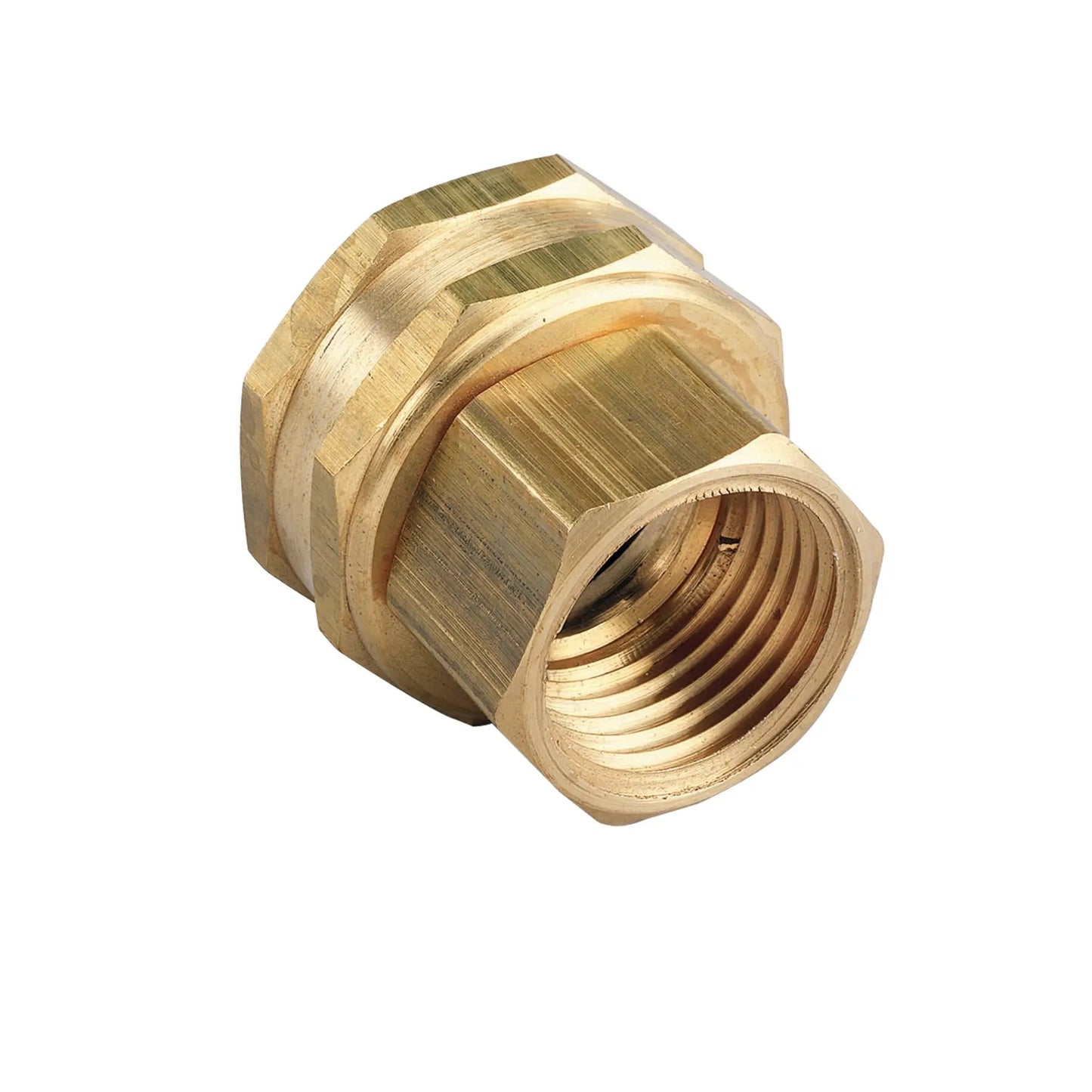 Brass swivel adapter for hose fittings, 1/2 in FPT x 3/4 in FHT, hex nut style on Tampa Home & Garden Store