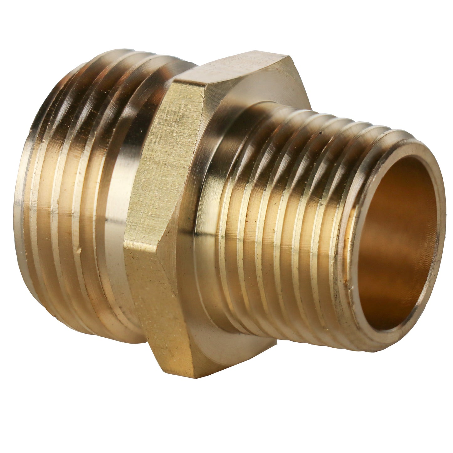 Brass 1/2 in MPT to 3/4 in MHT adapter with hex body Orbit Irrigation on Tampa Home & Garden Store