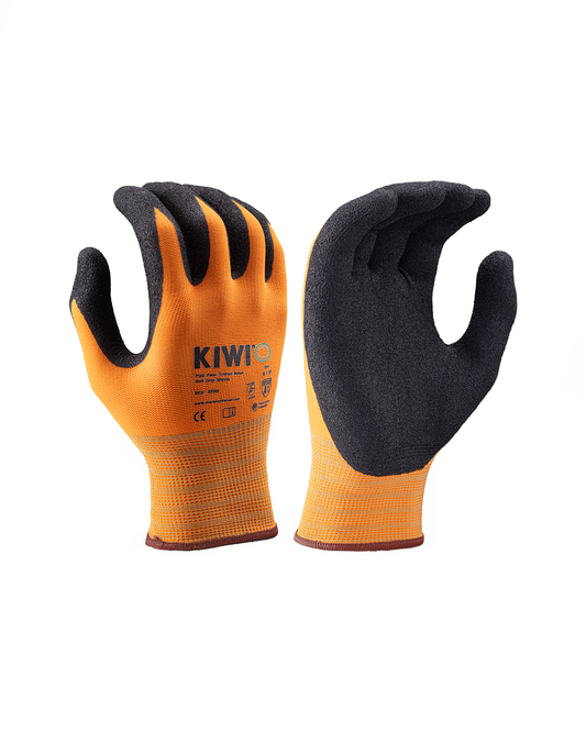 Gloves Kiwi PUD Palm Coated Nylon Grip, orange with black textured palms, pair on Tampa Home & Garden Store