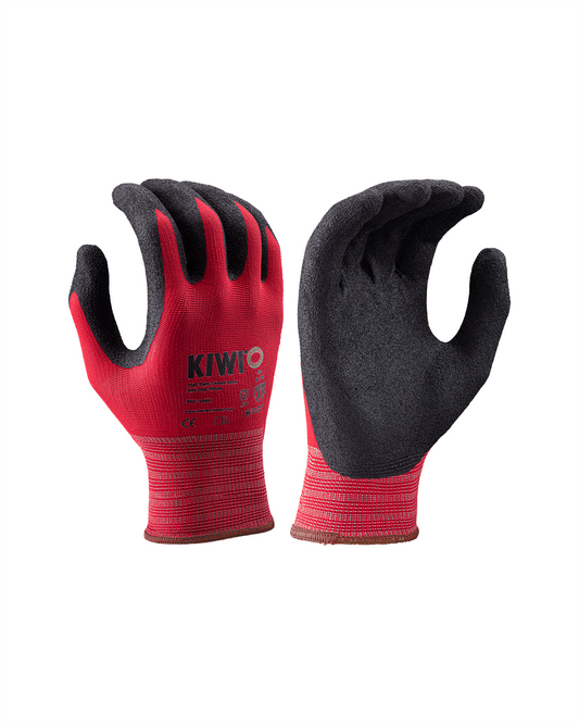 Kiwi Palm Coated Nylon Knit Red Grip Gloves pair with black palms on Tampa Home & Garden Store