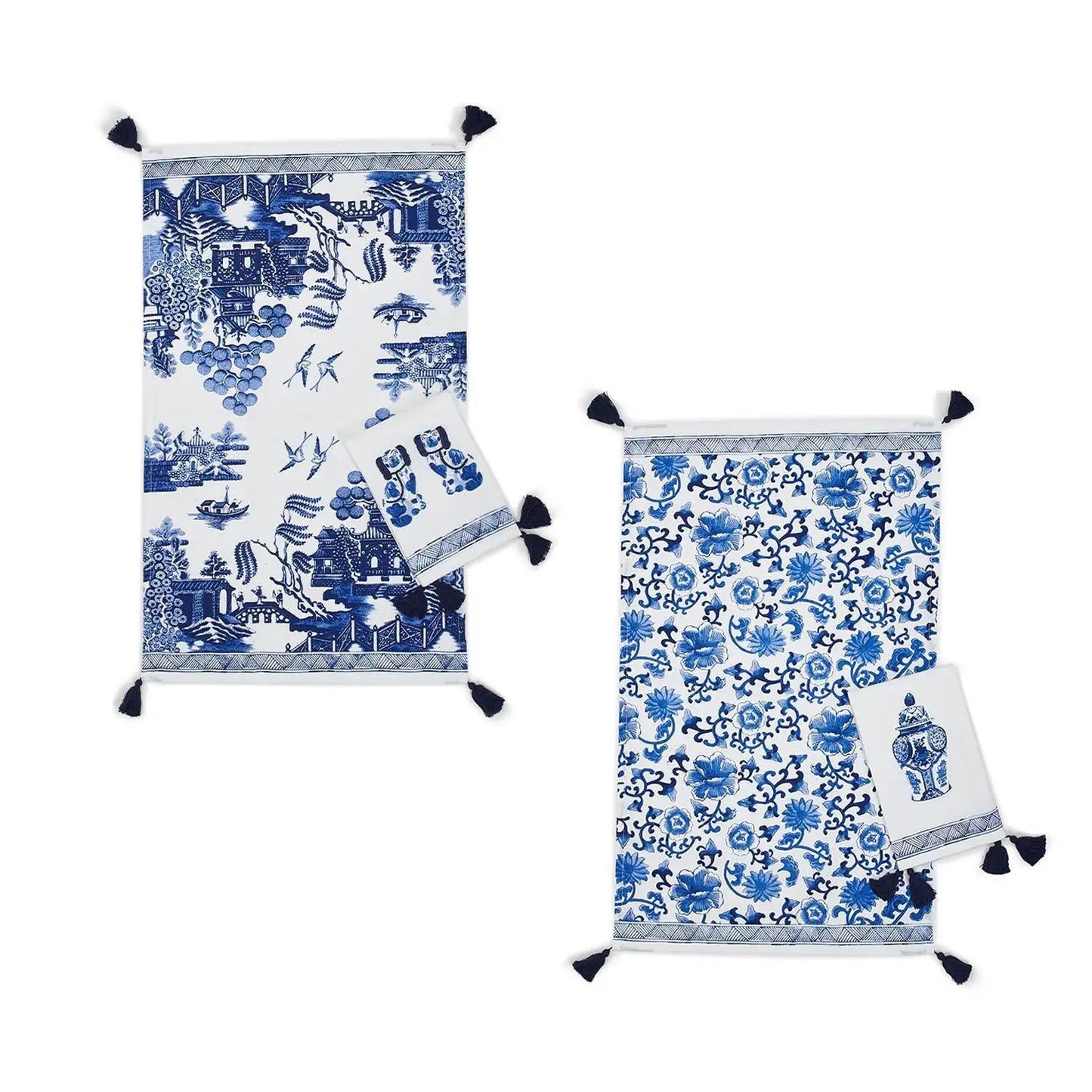 Chinoiserie Tea Towels Embroidered Cotton Set