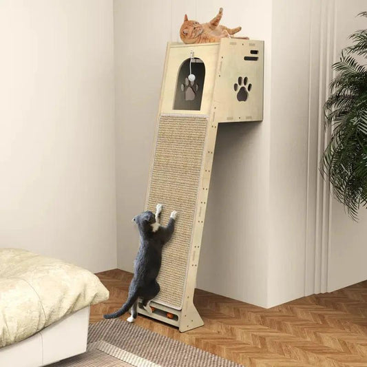 Luxury Wall-Leaning Cat Climbing Tower with natural wood and sisal ramp on Tampa Home & Garden Store