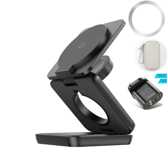 Three in One Magnetic Wireless Charger for Apple, black magnetic charger with ring magnet on Tampa Home & Garden Store