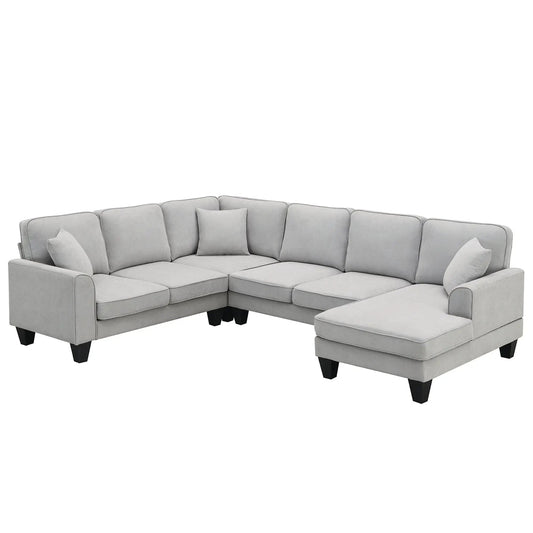 108 by 85.5 inch modern Uβshape sectional sofa in light gray fabric with ottoman on Tampa Home & Garden Store