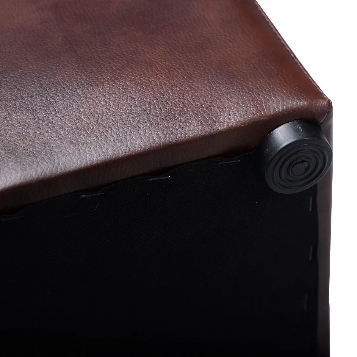 Foldable cube ottoman pouffe with brown faux leather lid and black fabric sides DirectDeals on Tampa Home & Garden Store