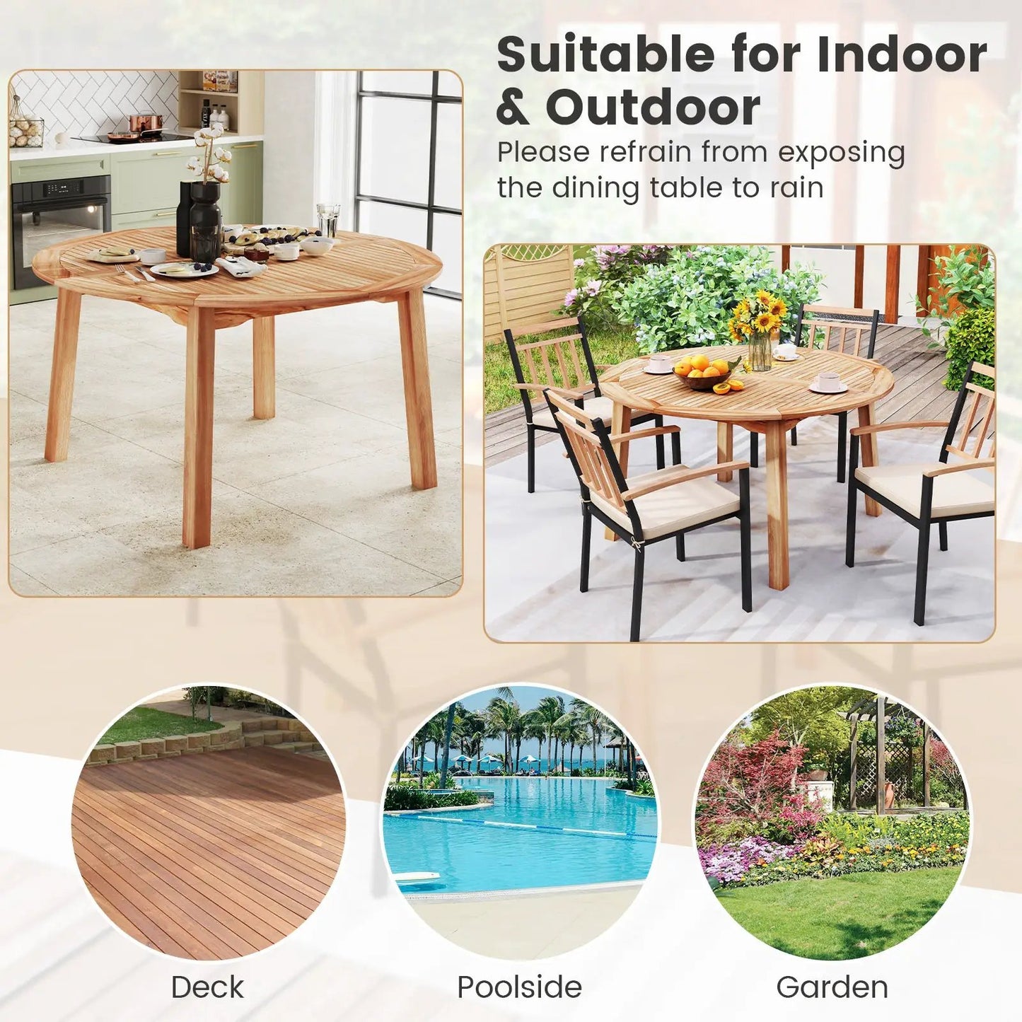 53-Inch round outdoor acacia wood dining table for 4-6 DirectDeals on Tampa Home & Garden Store