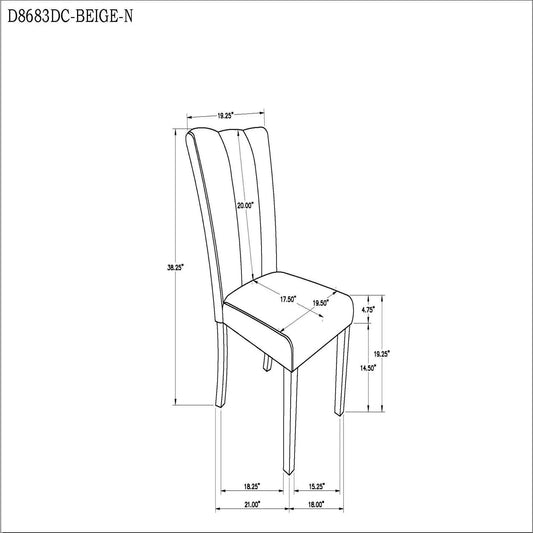 Stone Beige Dining Chair Set of 2 with dimensions schematic by Unique Piece Furniture on Tampa Home & Garden Store