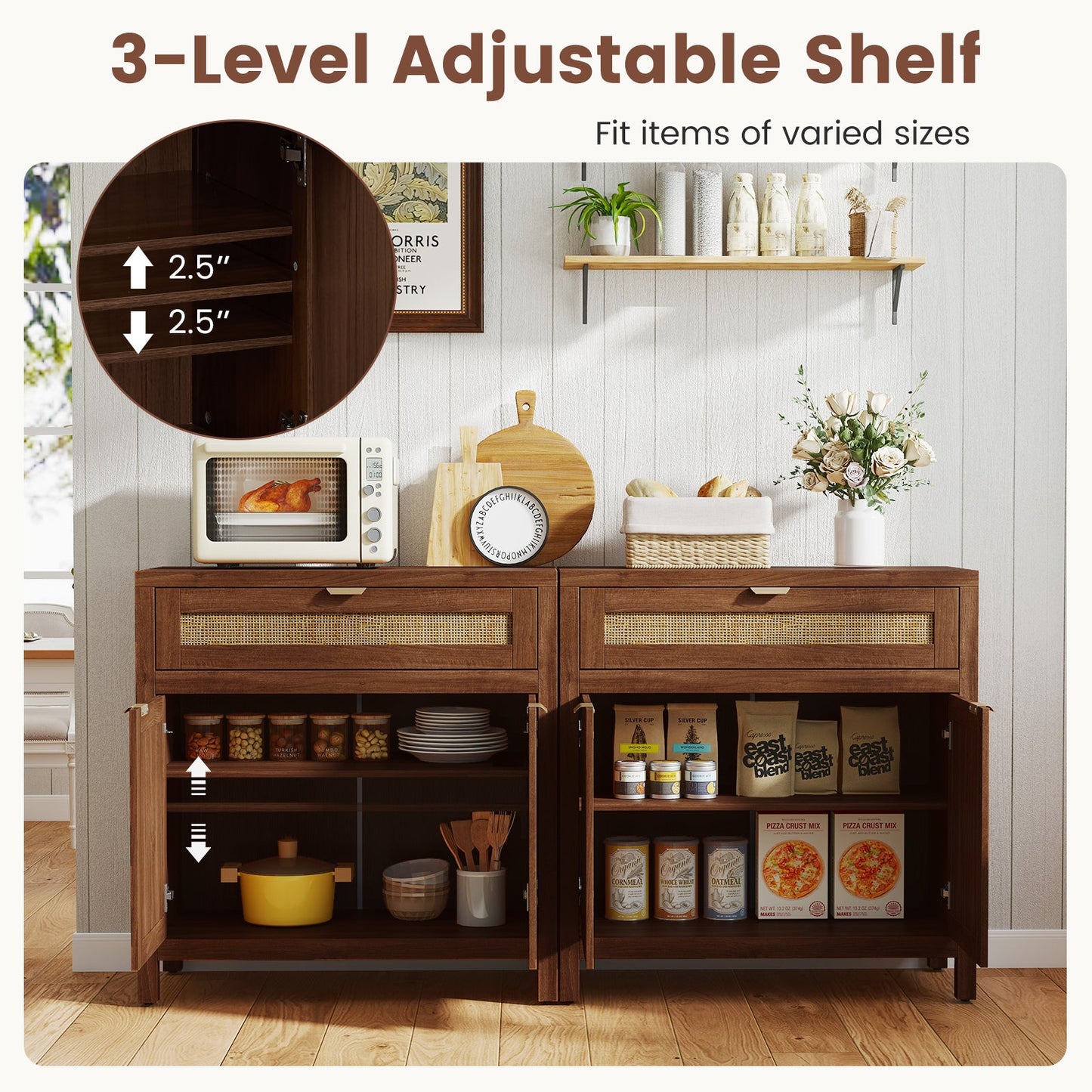 Sideboard Storage Cabinet With Rattan Doors dark brown wood by DirectDeals on Tampa Home & Garden Store
