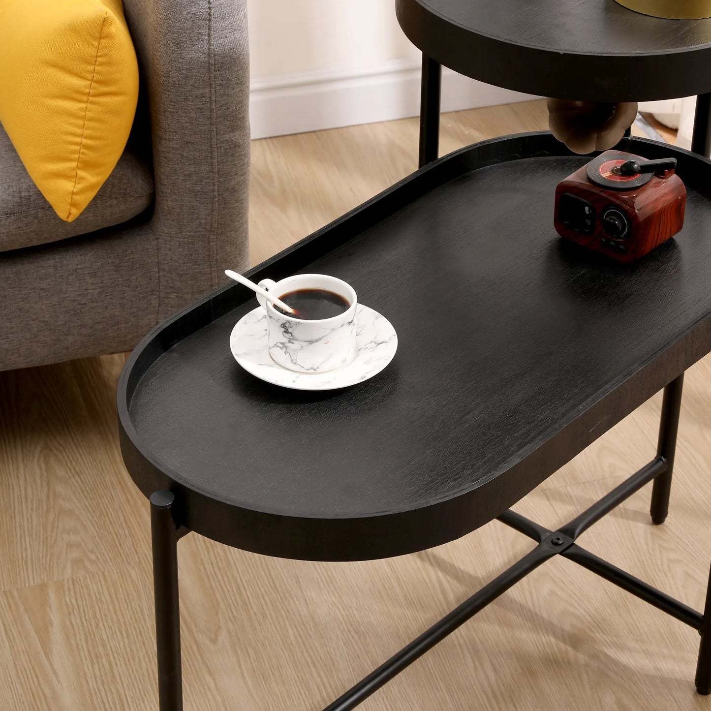 2 Tier Black Side Table with Storage Sofa Table