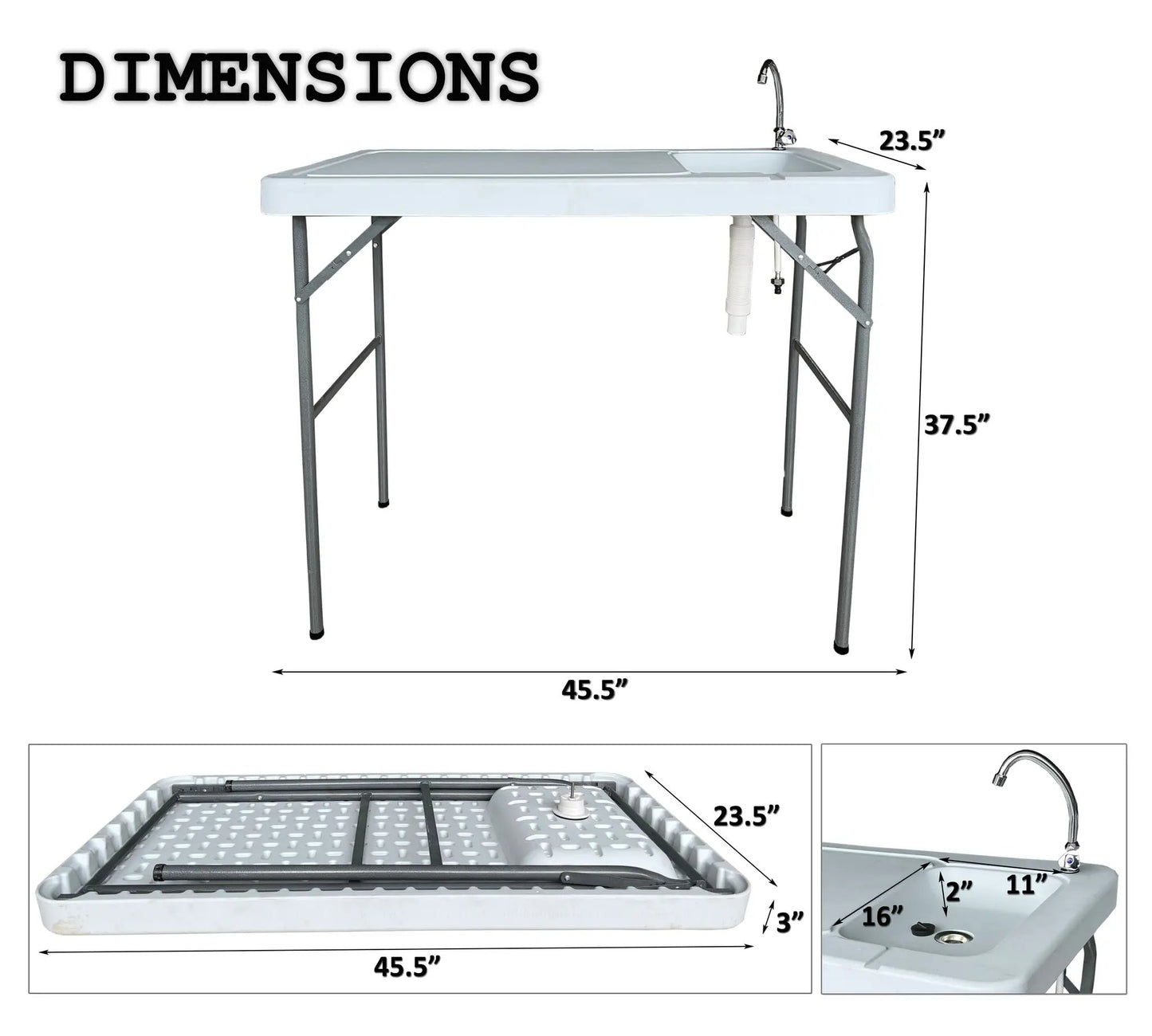 Outdoor fish and game cutting table with integrated sink and chrome faucet on a gray metal frame on Tampa Home & Garden Store