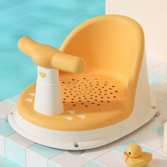 Baby Shower Chair and Bench with Adjustable Seat yellow and white plastic seat perforated area on Tampa Home & Garden Store