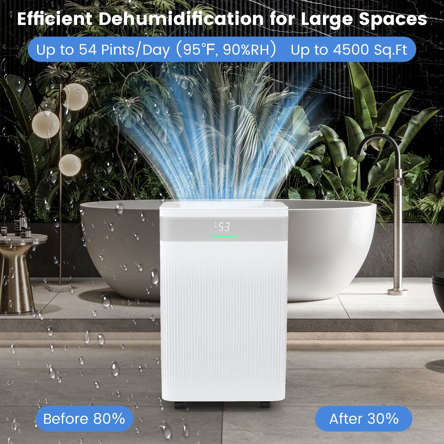 54 Pints Dehumidifier for Home 4500 Sq.Ft Dehumidifier-White - Tampa Home & Garden Store