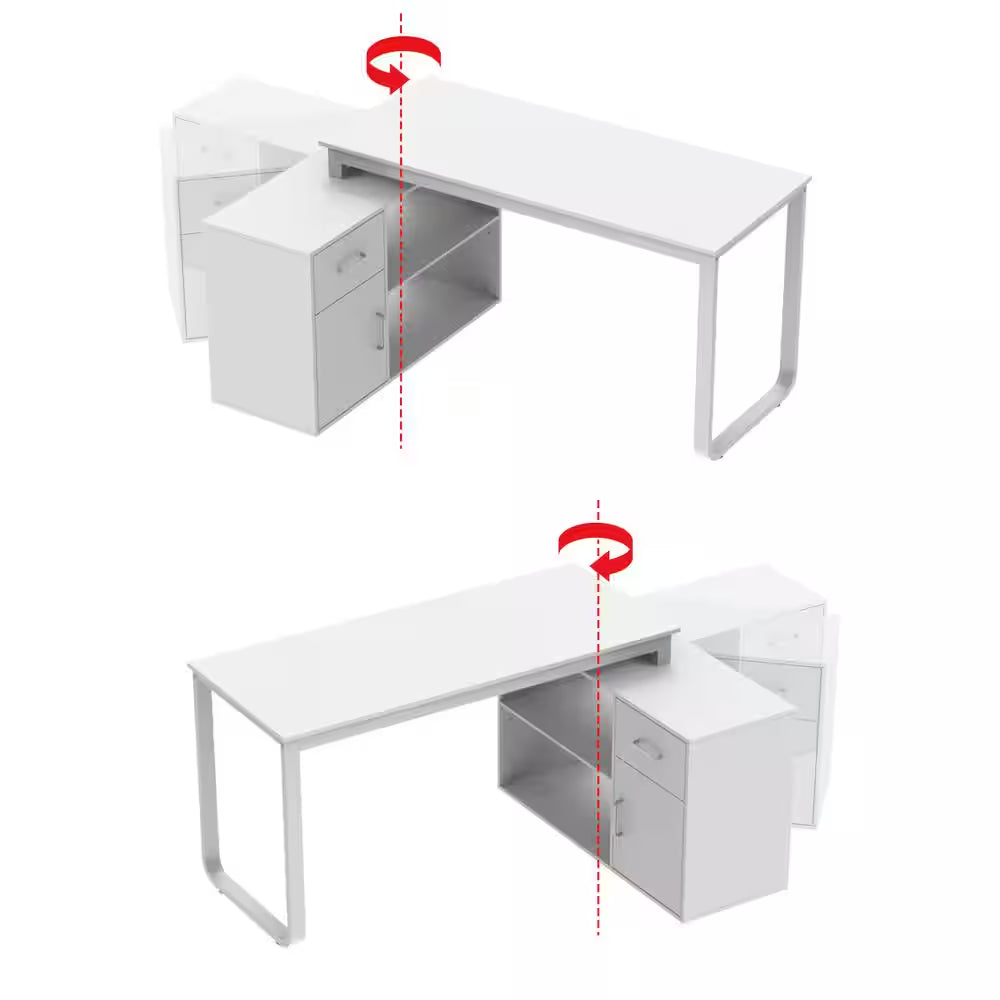 55.1" W : L-Shaped White Finish 1-Drawer Wooden Commercial Writing Desk with Open Shelves and Eco-Friendly Paint Finish - Tampa Home & Garden Store