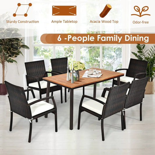 55 Inch Patio Acacia Dining Table with Umbrella Hole - Tampa Home & Garden Store