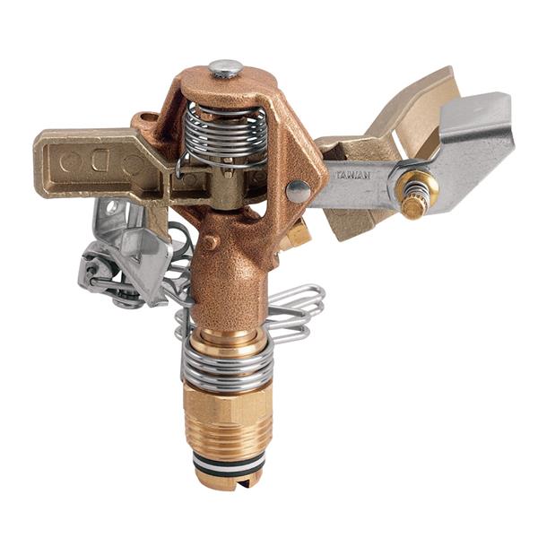 Brass impact sprinkler head Orbit Irrigation for large lawn coverage with adjustable spray arm on Tampa Home & Garden Store