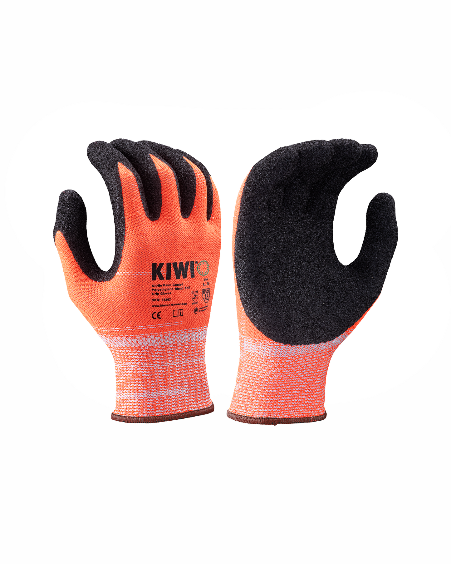 Kiwi A5 Cut Resistant Nitrile Palm Coated Gloves, orange back, black palms, 2-pack on Tampa Home & Garden Store