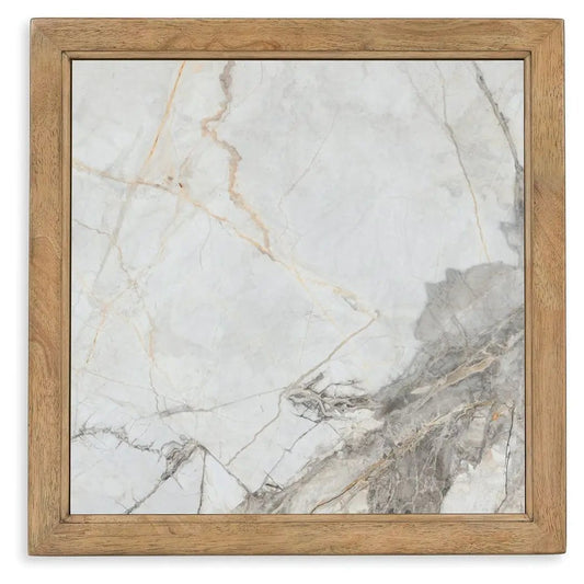Montia square end table marble-look top in natural oak frame on Tampa Home & Garden Store