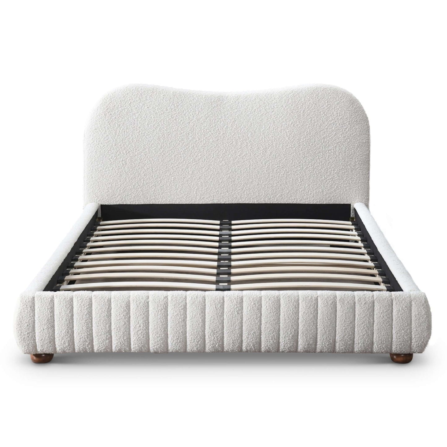 Norme queen upholstered low-profile bed cream textured fabric with slat base HouseOfZazla on Tampa Home & Garden Store