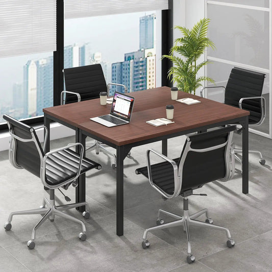 55 Inch conference table with black metal frame and brown wood top in a modern boardroom on Tampa Home & Garden Store