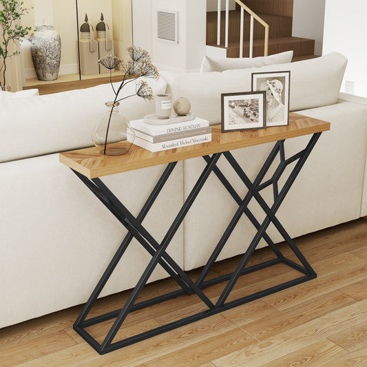 55 Inch Console Table with Solid Metal Frame and Storage-Wood - Tampa Home & Garden Store