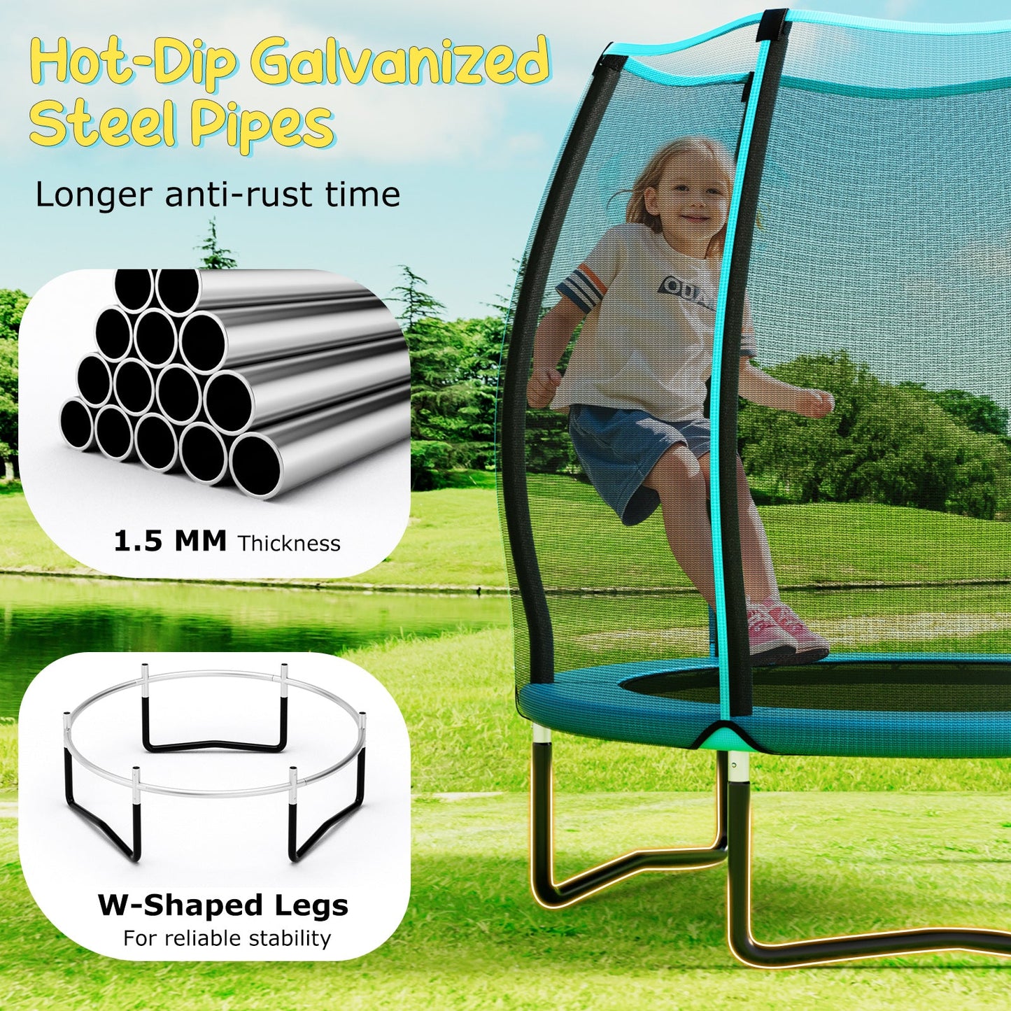 55 Inch Trampoline for Kids Toddler Mini Trampoline with Safety Enclosure Net-Blue