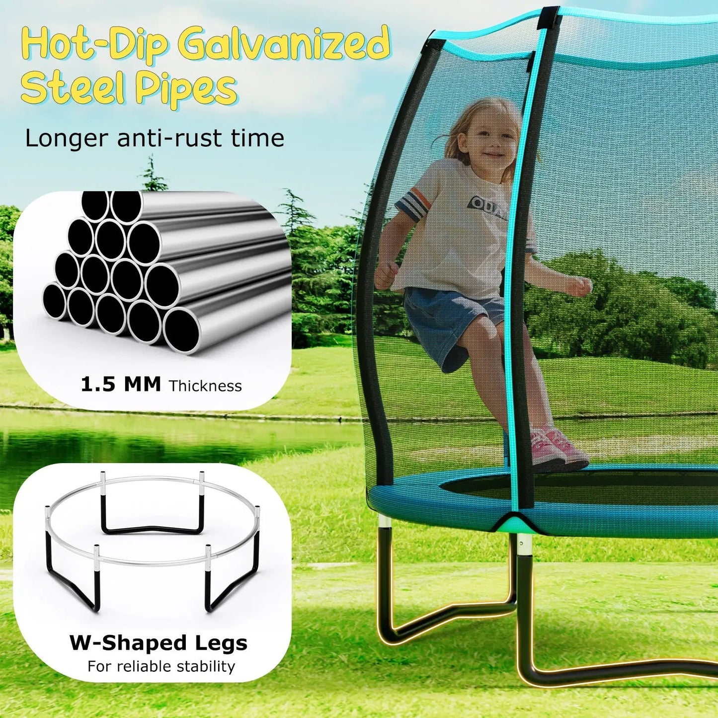 55 Inch Trampoline for Kids Toddler Mini Trampoline with Safety Enclosure Net-Blue - Tampa Home & Garden Store