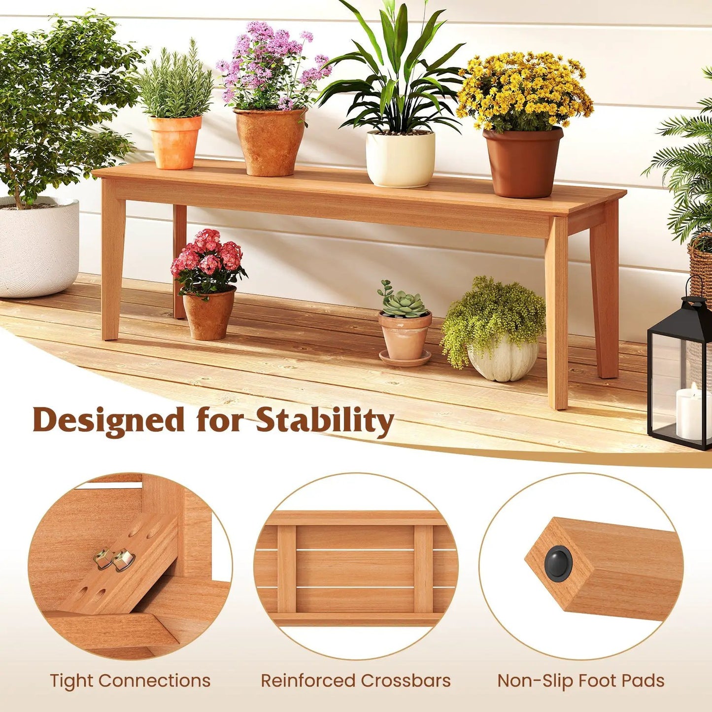 55-inch teak outdoor bench with natural wood finish and 880 lb capacity on Tampa Home & Garden Store