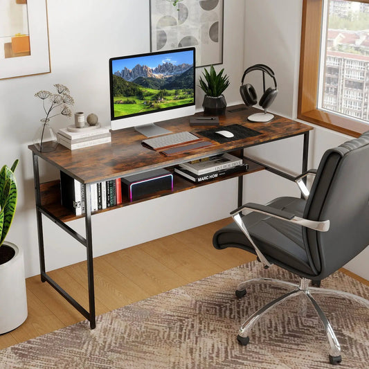 55 x 24 inch computer desk with USB ports, wood top, black metal frame, ample workspace on Tampa Home & Garden Store