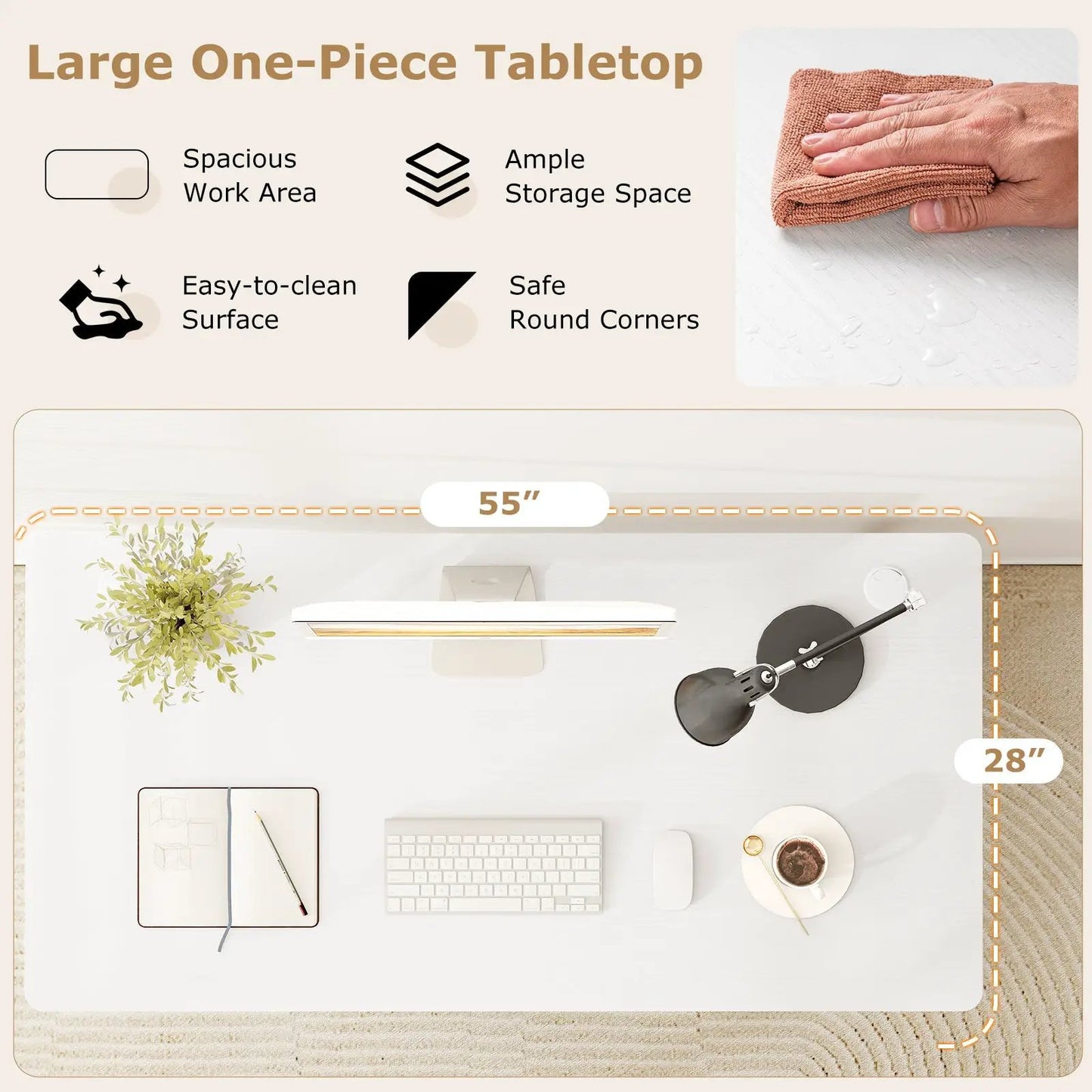 58x28 inch universal tabletop for desks with spacious work area and rounded corners on Tampa Home & Garden Store
