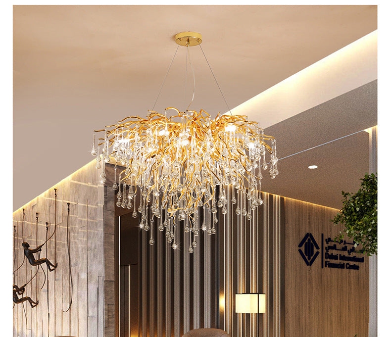 Art Deco glass pendant light by Decorbites, gold finish with crystal drops, dining room chandelier on Tampa Home & Garden Store