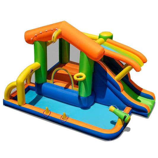 8-in-1 Inflatable Bounce House Water Park with orange slide, blue pool DirectDeals on Tampa Home & Garden Store